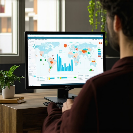 Person reviewing local SEO analytics on multiple monitors