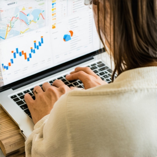 Person analyzing local SEO data on a laptop with charts and maps.