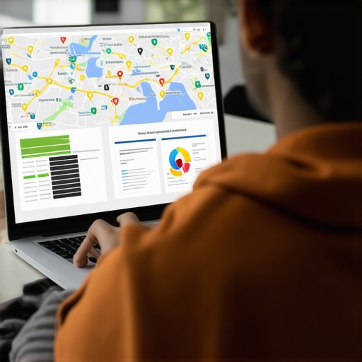 Person analyzing local SEO and map ranking data on a laptop.