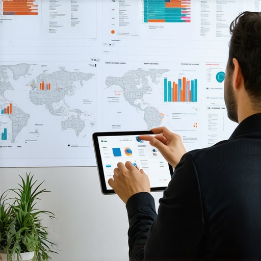 Person analyzing local map rankings and SEO data on a digital tablet