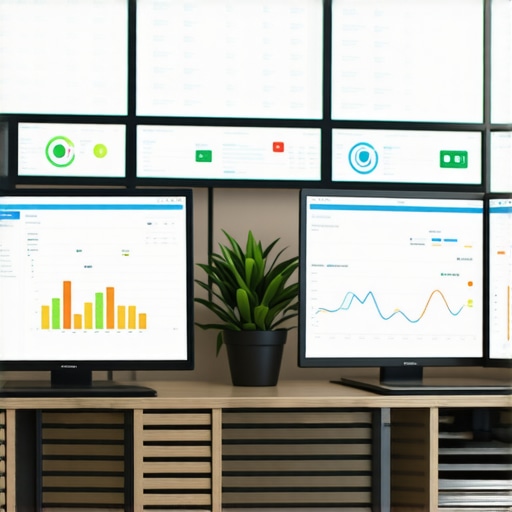 Multiple monitors displaying local SEO dashboards and rank metrics.