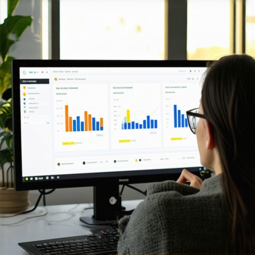 Digital SEO Management Tools A person managing local SEO tools and dashboards on a computer screen.