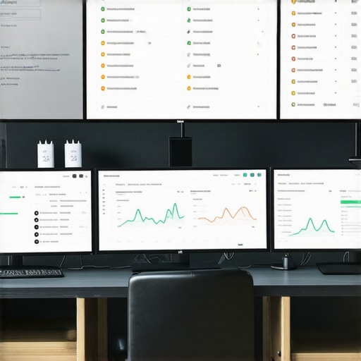 Multiple monitors showcasing local SEO dashboard analytics and citation management tools.