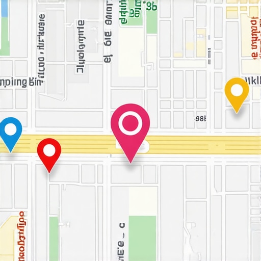 Local Business Map Optimization Illustration Map with highlighted local business locations and optimization symbols