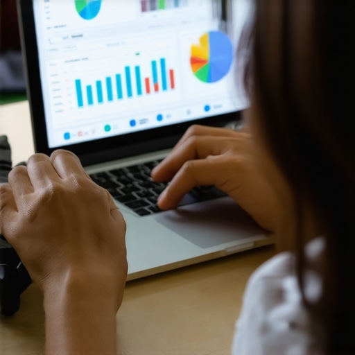Person analyzing SEO data on a computer screen with local ranking metrics.