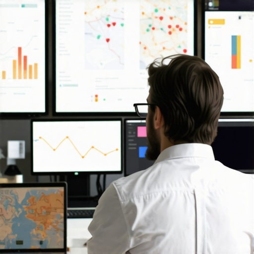 Person reviewing local SEO dashboards on dual monitors