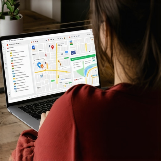 Person reviewing local SEO maps and checklists on laptop