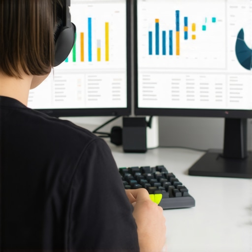 Person reviewing local SEO analytics on computer screens for ranking maintenance