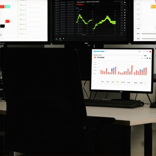A professional's desk with monitors showing local SEO dashboards and analytics data.