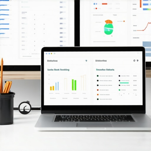 Workspace showing laptops and dashboards with local SEO analytics and citation management