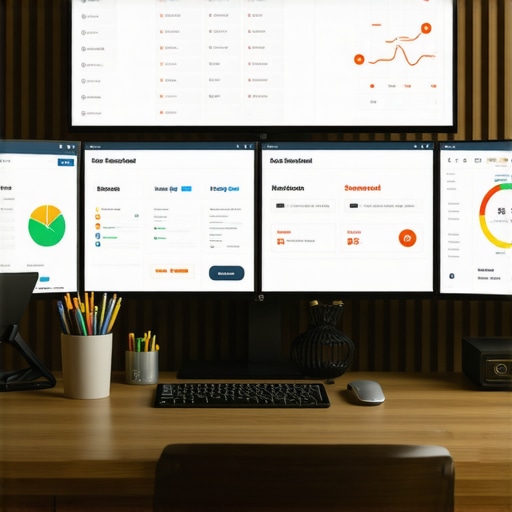 Person working at a desk with screens showing local SEO analytics and management tools.