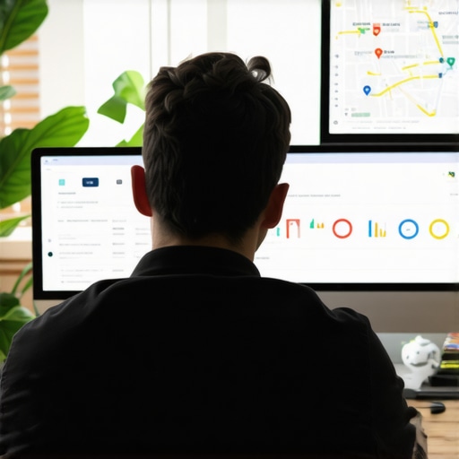 Digital marketer reviewing local map ranking charts and SEO performance metrics