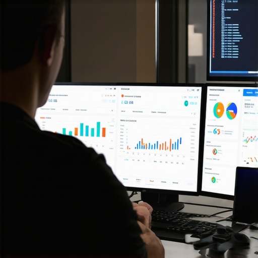 SEO professional analyzing local search data on a multi-screen setup.