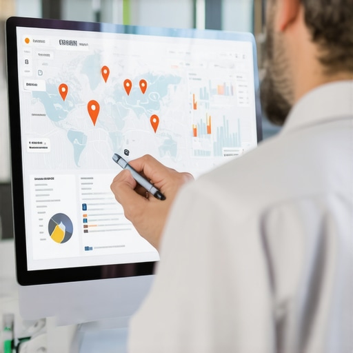 Business owner reviewing local map optimization charts on a computer.